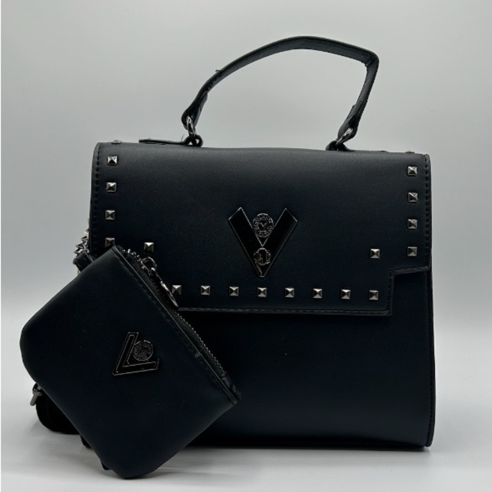 Valentino Orlandi Satchel Bag w/ wallet, crossbody strap & studs V-2103SG